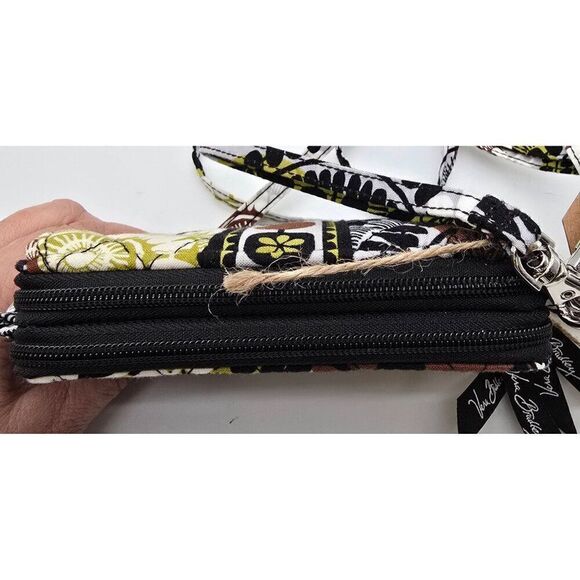 Vera Bradley Crossbody Wristlet Wallet - Black & White Floral Pattern Cocoa moss - Picture 5 of 10